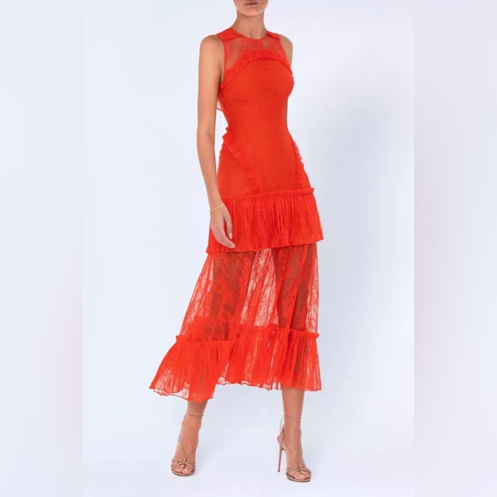 NWT Alexis Feliciana HOT Coral Lace Maxi Dress Gown XL Extra Large GORGEOUS!!